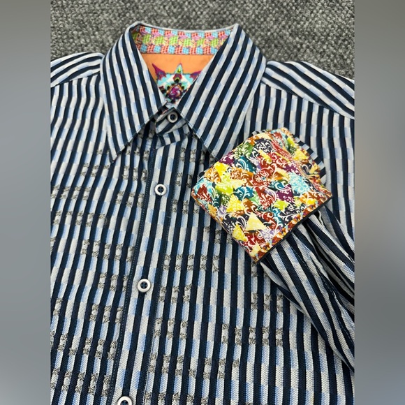 Robert Graham Blue Textured Long Sleeve Button Shirt Flip Cuff • Men’s Medium - Picture 1 of 9